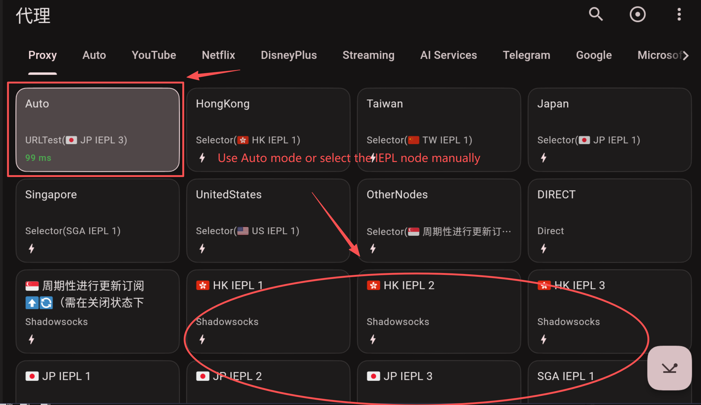 Select Proxy Node